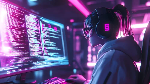 Cyberpunk Coder in Neon Glow