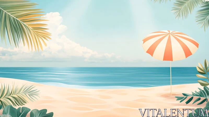 Peaceful Seaside View with Parasol AI Image