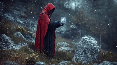 Mystic Red Cloak in Dark Forest