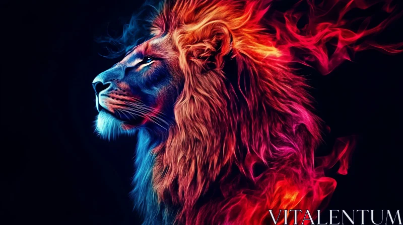 AI ART Lion in Neon Colors