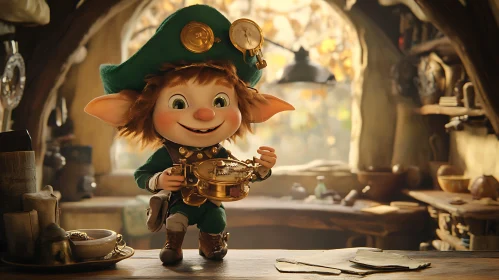 Whimsical Leprechaun Inventor