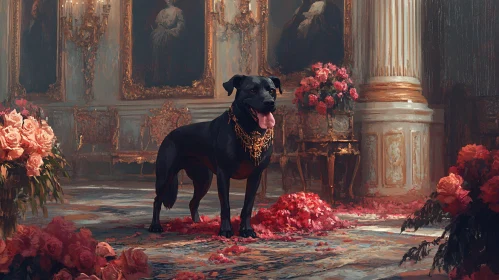 Regal Dog in a Lavish Floral Decor