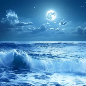 Tranquil Moonlight Seascape with Gentle Waves