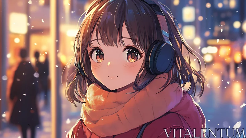 AI ART Winter Anime Girl with Scarf and Headphones