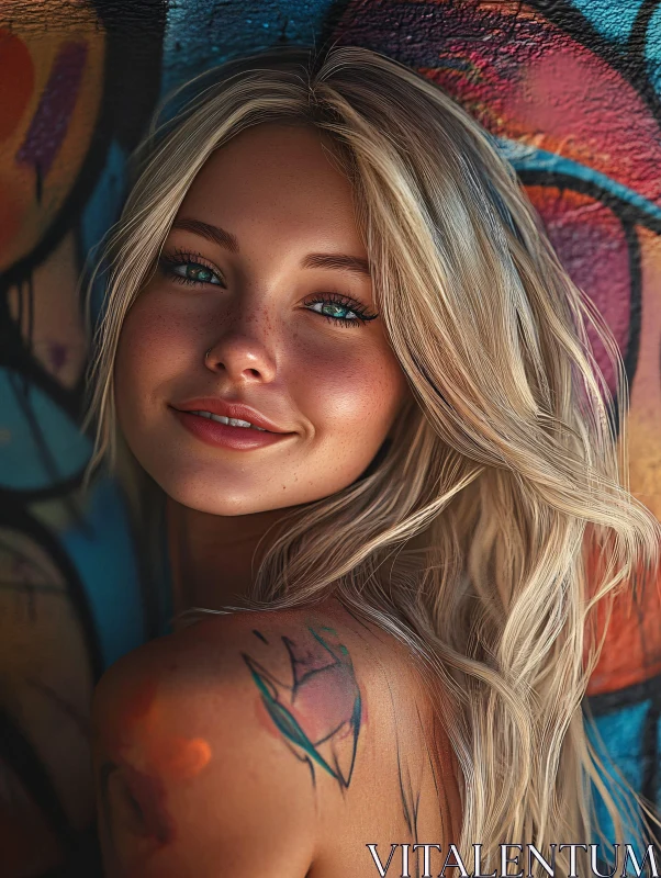 AI ART Blonde Woman Against Graffiti Wall