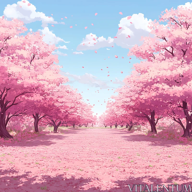 Cherry Blossom Trees in Full Bloom AI Image