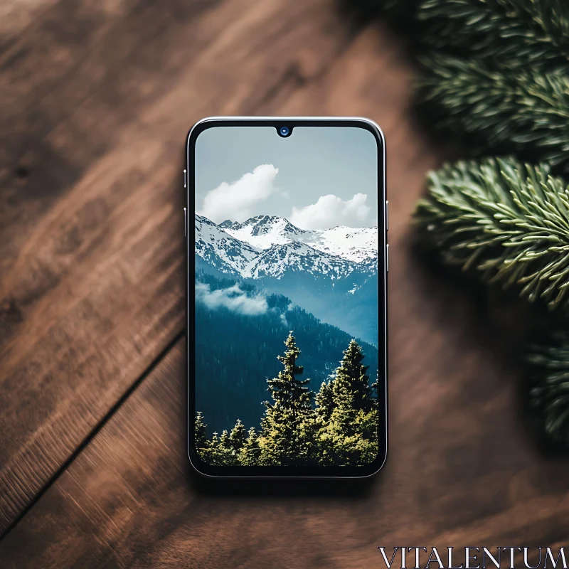 Snowy Peaks on Mobile Screen AI Image