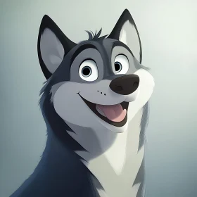 Happy Cartoon Wolf with Big Eyes