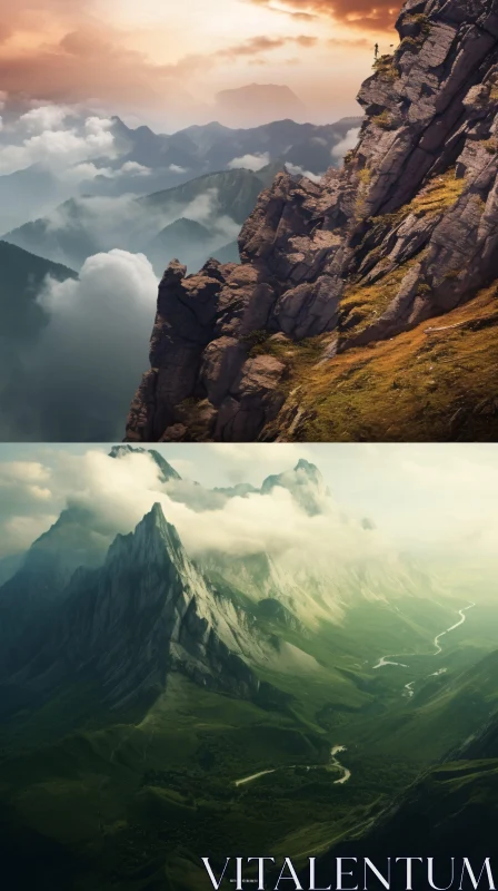 Serene Mountain Landscape with Cloudscape AI Image