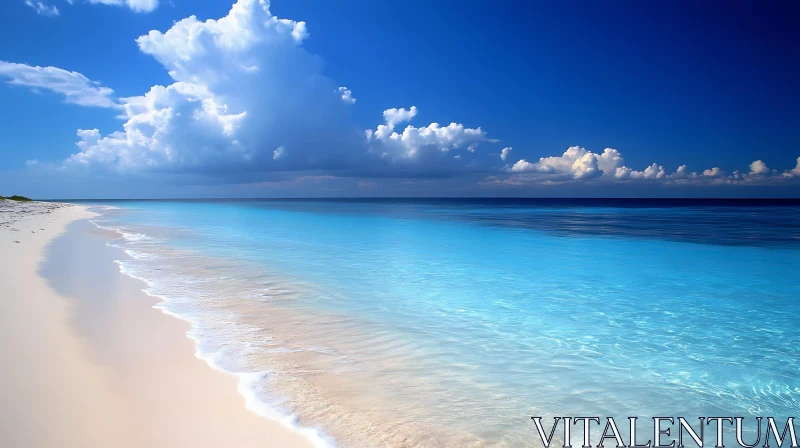 Tropical Beach with Blue Sky and Clouds AI Image