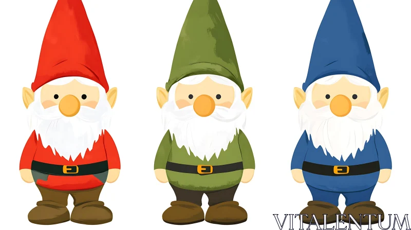 AI ART Whimsical Gnomes in Red, Green, and Blue