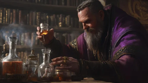 Old Alchemist Mixing Potions