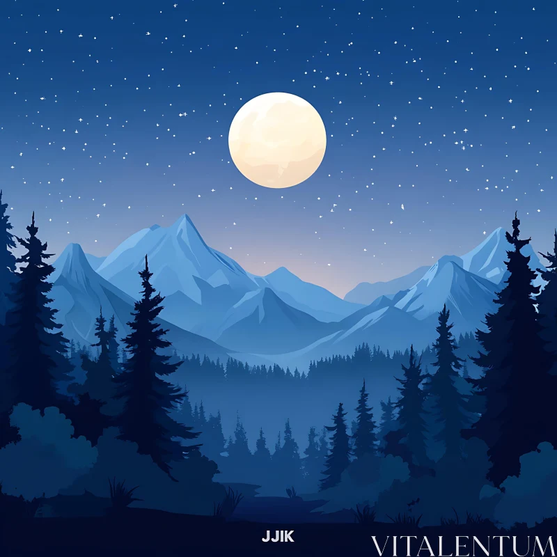 Blue Night Over Mountain Peaks AI Image