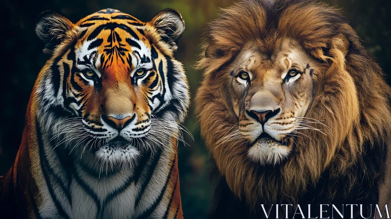 Majestic Lion and Tiger Side-by-Side AI Image