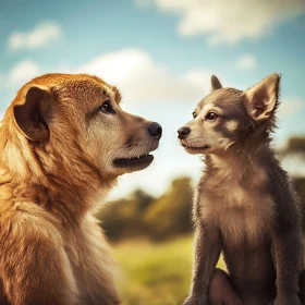 Emotional Encounter of Two Dogs in Natural Surroundings