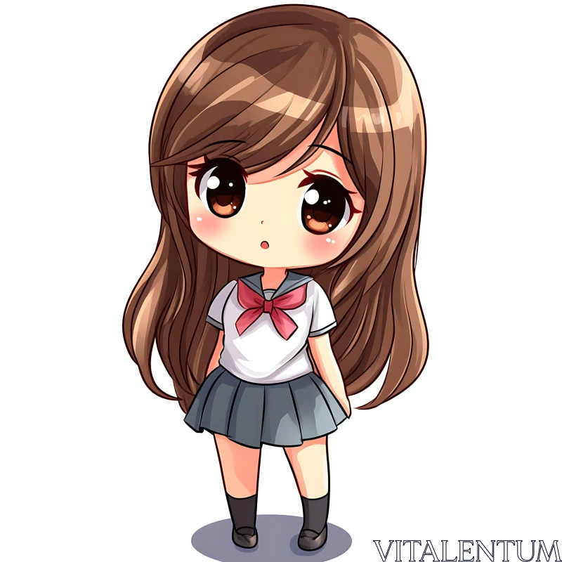 Adorable Chibi-Style Schoolgirl Illustration AI Image