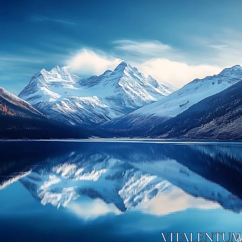 AI ART Snowy Mountains Mirrored in Lake