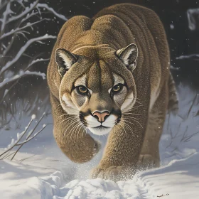 Mountain Lion Portrait in Snowy Woods