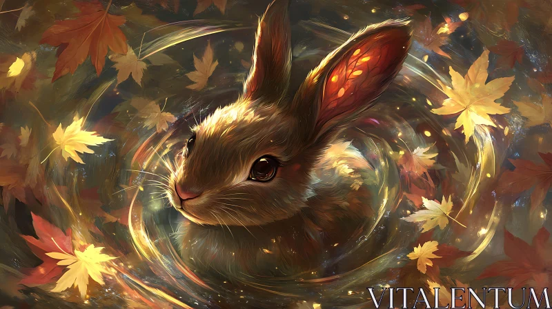 Whimsical Rabbit with Autumn Leaves AI Image