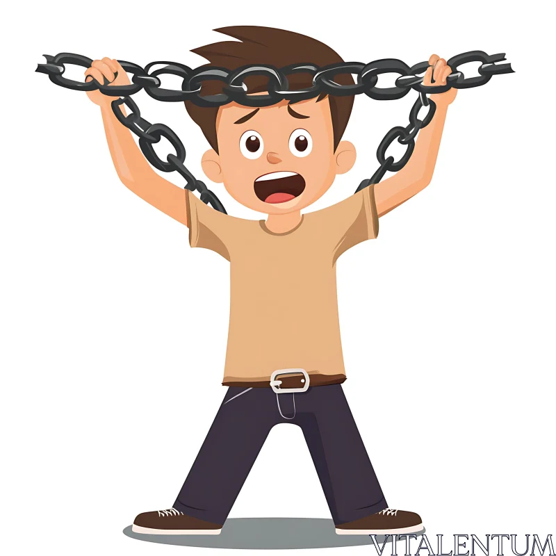 AI ART Cartoon Boy Burdened by Chains