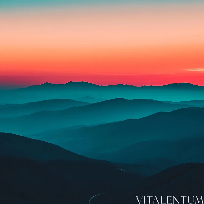 Mountain Range Sunset Teal Gradient AI Image