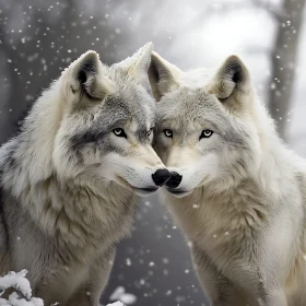 Two Wolves in Snowy Embrace