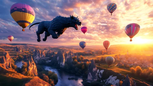 Surreal Wolf and Balloons Fantasy Art