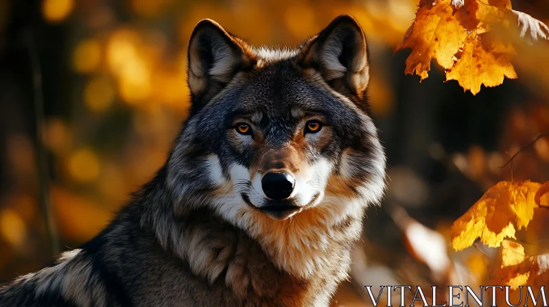 Autumn Wolf Close-Up AI Image