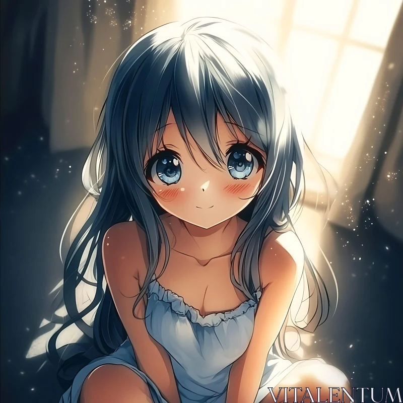 Magical Anime Girl in Sunlit Room AI Image