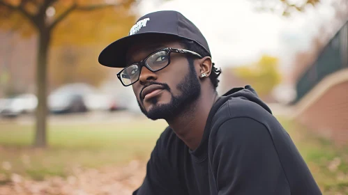 Contemplative Man with Glasses and Cap