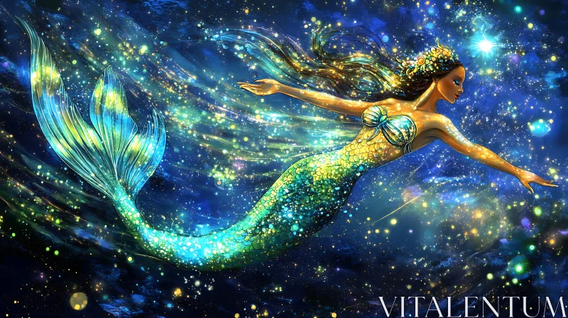 Fantasy Mermaid Art with Stars AI Image