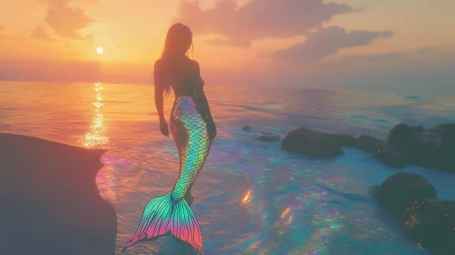 Mystical Mermaid at Ocean's Edge