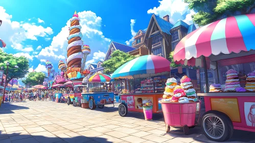 Lively Festival Market with Delicious Ice Cream Stalls