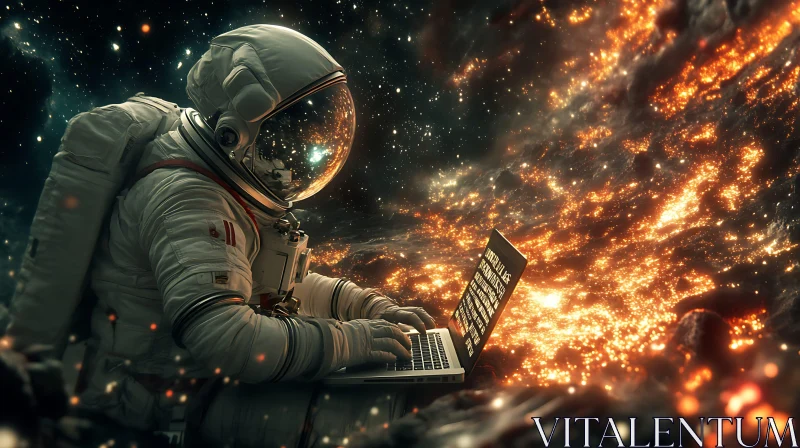 Space Explorer with Laptop AI Image