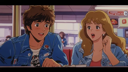 Surprised Anime Couple in Cafeteria