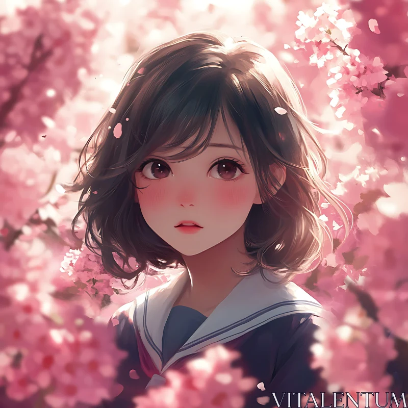 Cherry Blossom Anime Girl AI Image