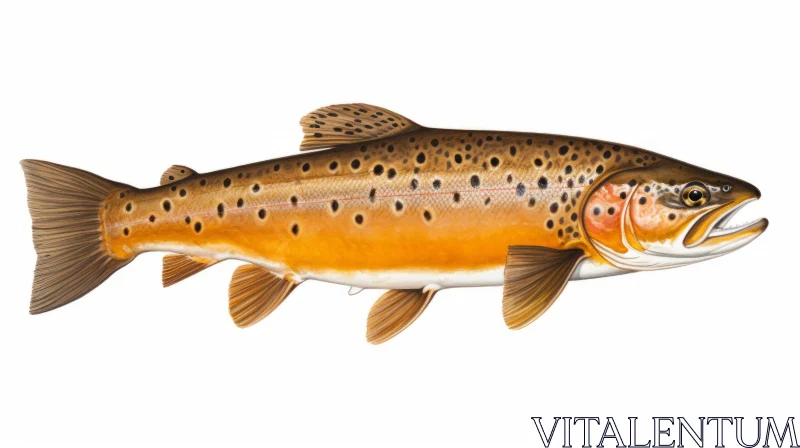 Brown Trout Illustration in Orange and Sky-Blue Tones AI Image