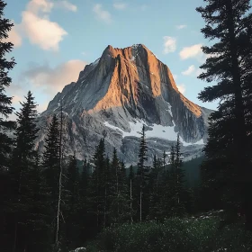 Sunlit Mountain Vista with Evergreen Trees