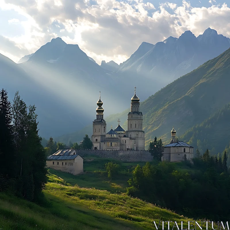 Golden Domes in Mountain Landscape AI Image