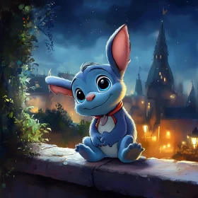 Cartoon Character in Cityscape at Night