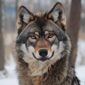 Close-Up of a Wolf in a Snowy Forest