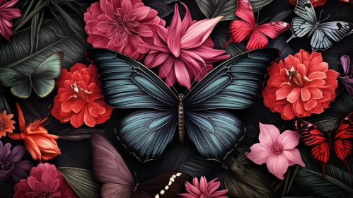 Enchanting Butterflies Amidst Flowers Illustration