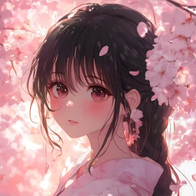 Anime Girl with Cherry Blossoms