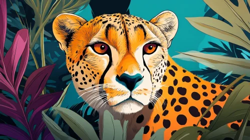 Big Cat Among Tropical Leaves Art