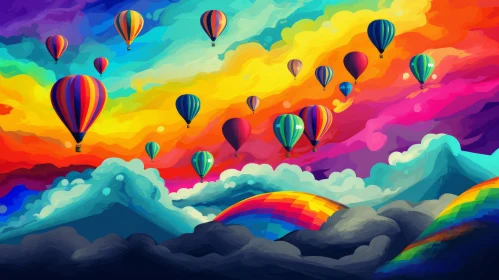 Whimsical Hot Air Balloon Painting in Colorful Cartoon Style