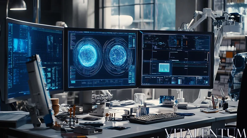 Futuristic Data Analysis Tech Station AI Image