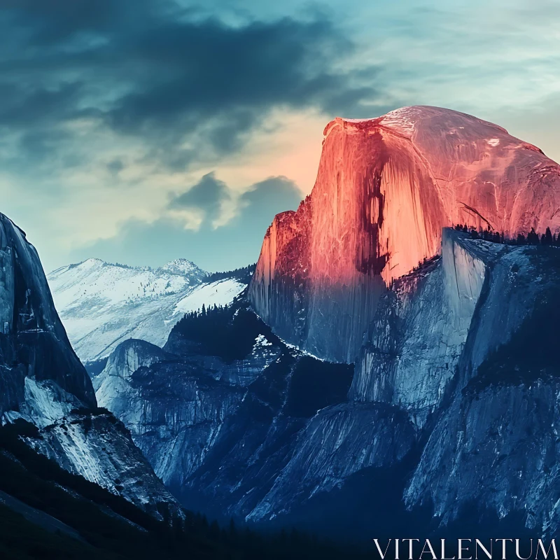 AI ART Mountain Peaks Bathed in Pink Light