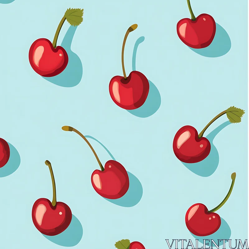 Sweet Cherry Pattern on Blue AI Image