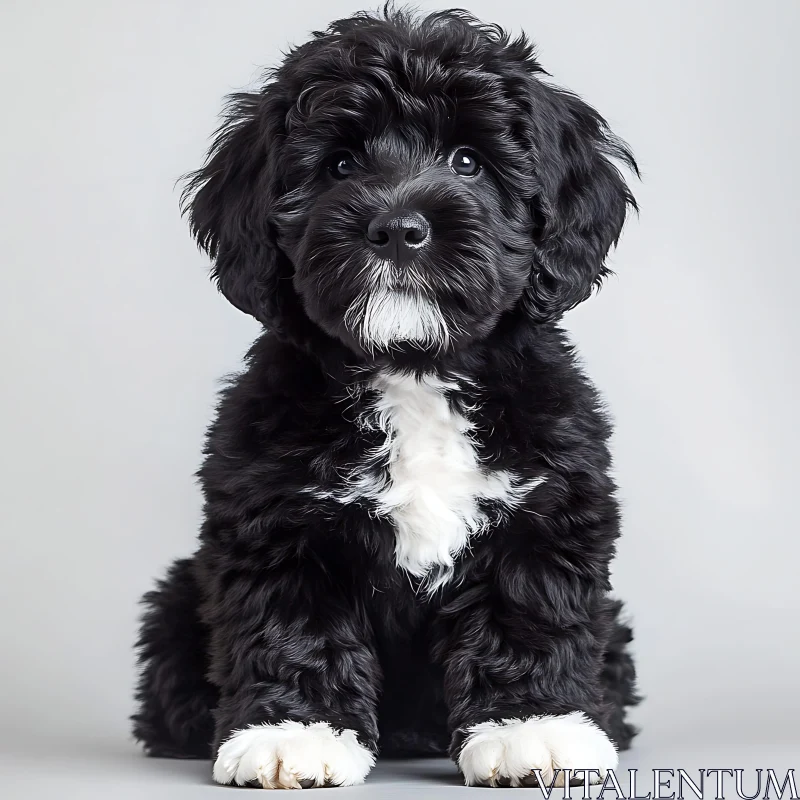 Cute Black and White Puppy Portrait AI Image