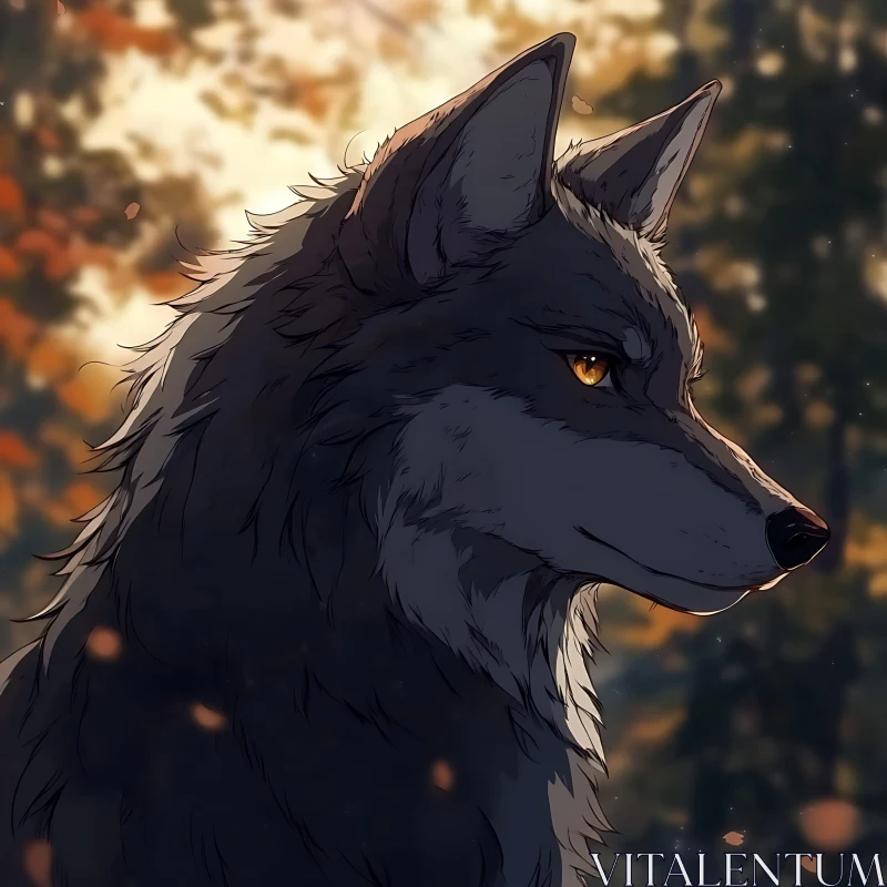 AI ART Grey Wolf Profile in Woods